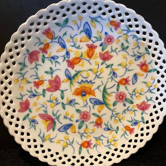 Vintage Round Plate Dish Colorful Floral Pattern Lattice Edge Made in Germany 8” - Picture 6 of 8